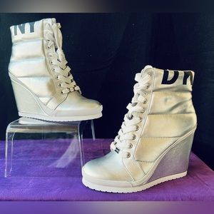 Brand New- metallic silver  sneakers booties by DKNY
